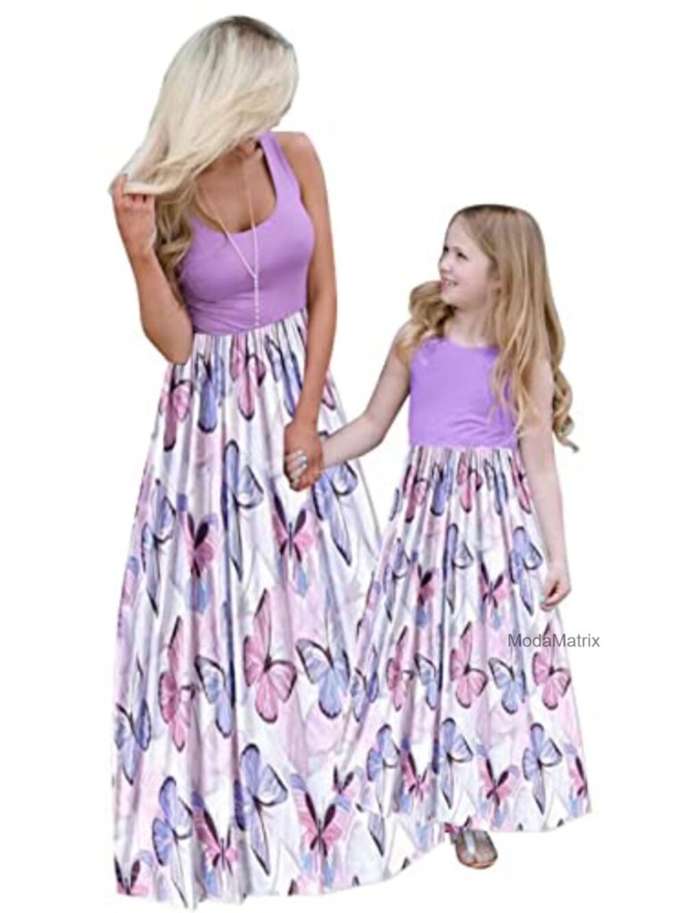 Mommy and Me Striped Stitching Maxi Dress with Pocket, Sleeveless, Polyester